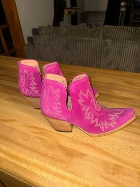 Ariat Hot Pink Suede Western Cutout Ankle Boots